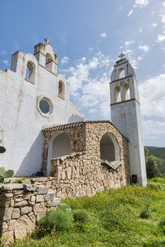 the white holy church in marinella on sardinia island with a bible made from stone