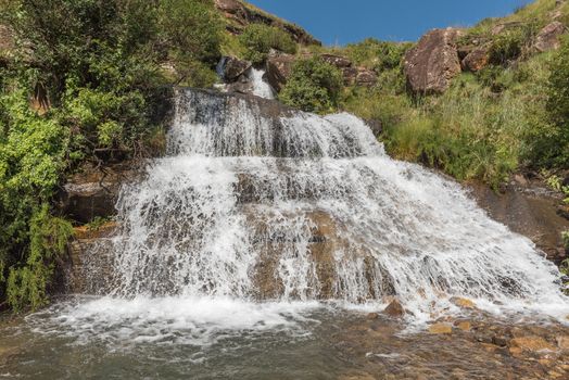 A waterfall on the road to Sani Pass border post near Himeville, in the Kwazulu-Natal Province of South Africa