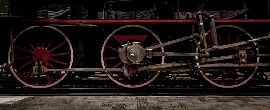 Italian steam locomotive detail, bult by the Costruzioni Elettro Meccaniche di Saronno, 1883. It was withdrawn from service in 1952, when electric engines were introduced.