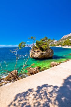 Idyllic islet on Punta Rata beach in Brela, Makarska riviera of Dalmatia, Croatia