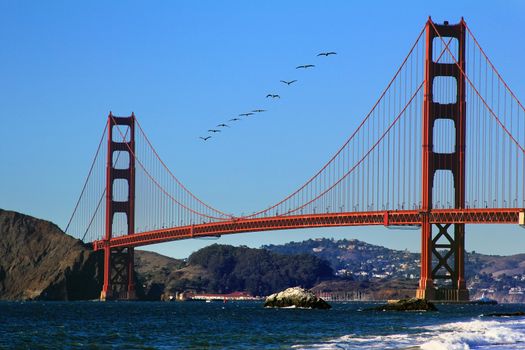 Baker Beach underneath the Golden Gate Bridge in San Francisco. California