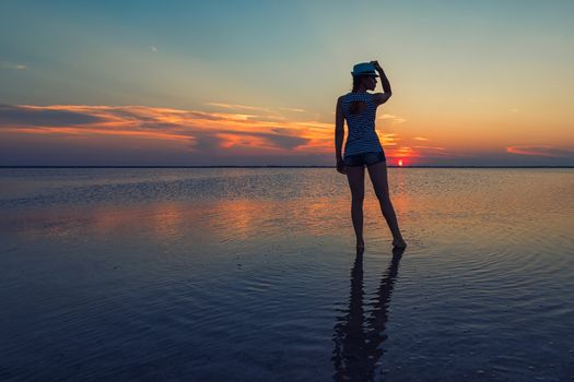 Beauty sunset on salty lake in Altay, Siberia, Russia