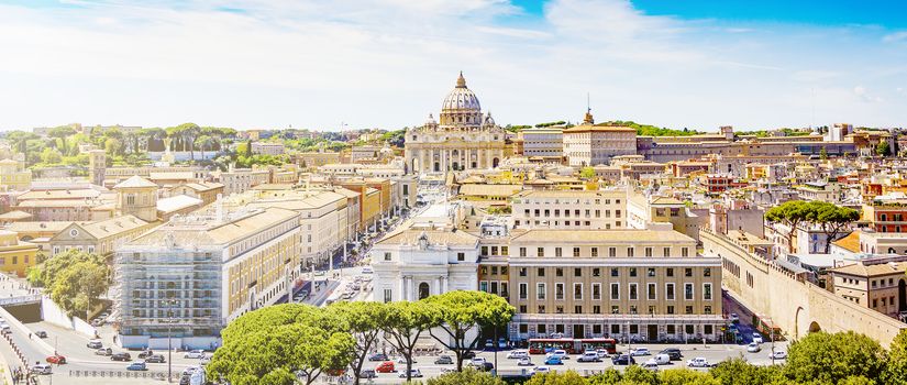 panoramic view of Rome with the dome of St. Peter in the skyline