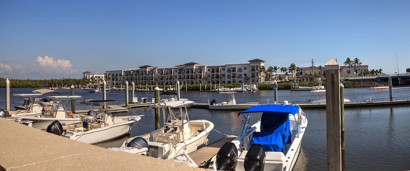 Naples, Florida, USA – April 29, 2018: Boat Harbor along 3rd street in Naples, Florida