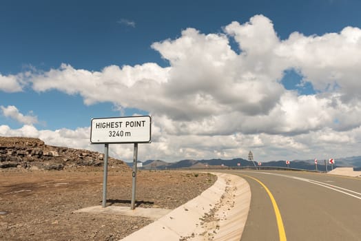 The highest point of  Black Mountain Pass in Lesotho. The top is 3240 meter above sea level