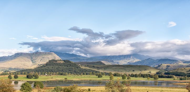 Lake Glencairn on the road to Sani Pass near Himeville in Kwazulu-Natal. The Giants Cup section of the Drakensberg is in the back