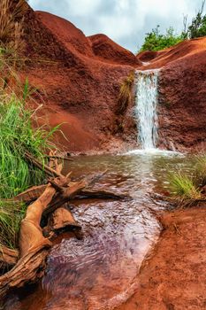 Landscape image of the Red Dirt Waterfall, Kauai, Hawaii.