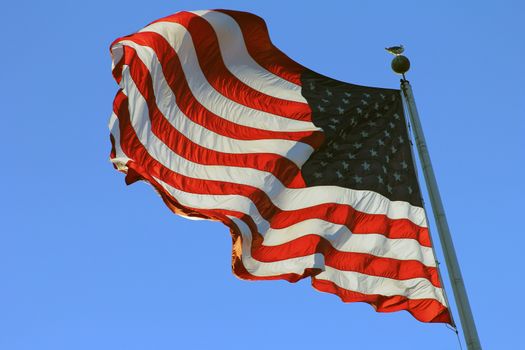 USA Flag on pole waving in the wind