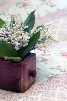 Bouquet of Lilies of the Valley in wooden box