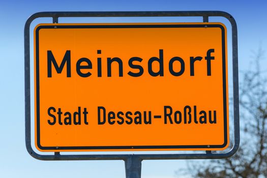 Town  Entrance sign of the village Meinsdorf, town Dessau Rosslau in Germany.