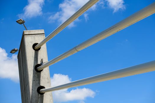 Detail of a concrete pillar with cables on cable, suspension bridge, puchov most bridge in Ptuj, Slovenia