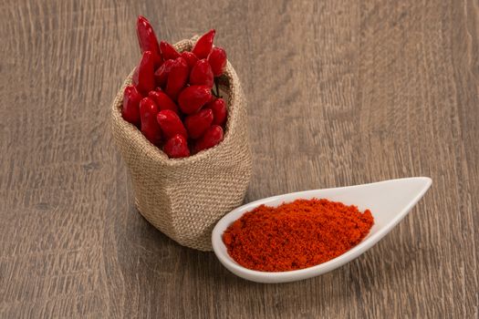 Red pepper powder over wood background,paprika,hot pepper