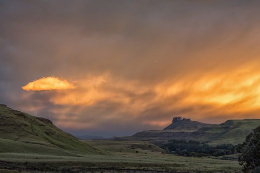 Sunset at Hermits Wood Camp Site at Garden Castle in the Drakensberg near Underberg