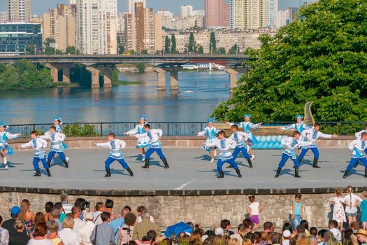 KIEV, UKRAINE - July 20, 2016 : Folklore dances girls and boys the dancing hopak of International tournament
