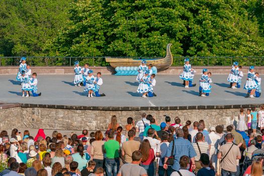 KIEV, UKRAINE - July 20, 2016 : Folklore dances girls and boys the dancing hopak of International tournament