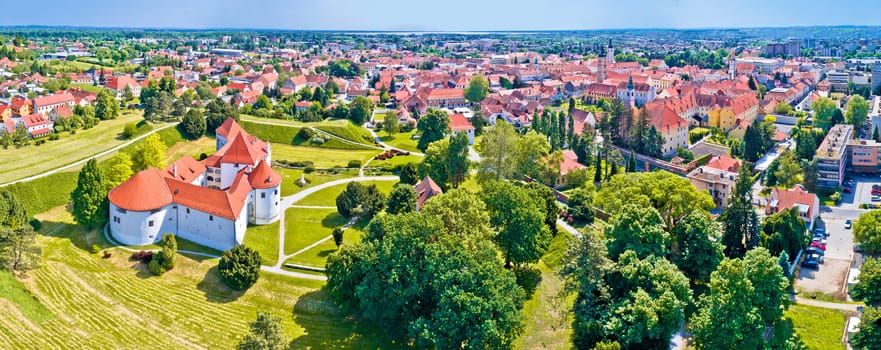 Historic town of Varazdin aerial panoramic view, northern Croatia