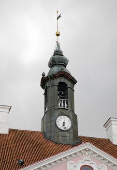 Clock tower of Tartu town hall in historical centre, Estonia