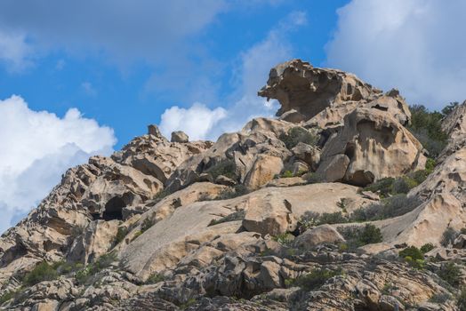 landscape of sardinia iin spring on sunny day in taly with rocks and blue sky as background with sunny weather