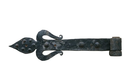 Decorative metal hinge isolated over white background