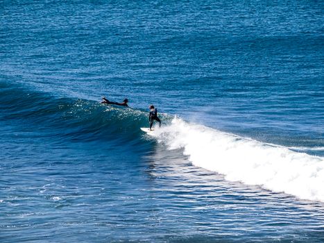 Surfer riding the waves in Bells Beach, Torquay, Australia