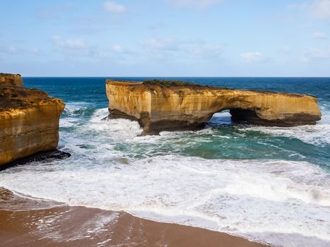 Beautiful view of Lodon Bridge, famous landmark along the Great Ocean Road, Australia