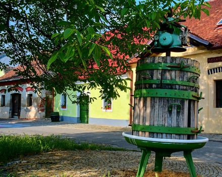 Old wine press. Wine background in Czech Republic, South Moravia. 