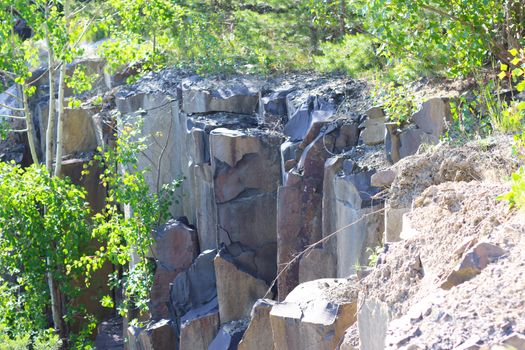 Basalt columns rock in nature. Beautiful stone landscape