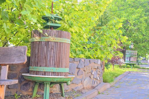 Old wine presses. Wine background in Europe. Czech Republic, South Moravia. 