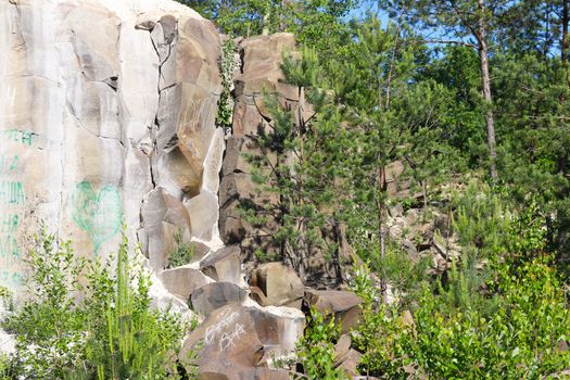 Basalt columns rock background. Beautiful stone landscape