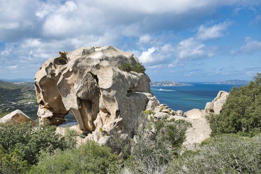 Capo d'Orso in Sardinia, Italy, als called the bear rock, lot of tourists visit this landmark every year