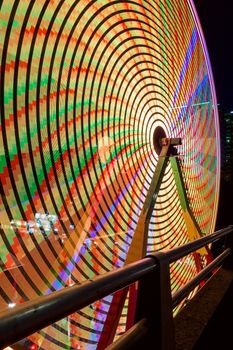Ferris Wheel at night during Portland Rose Festival colorful lights long exposure closeup