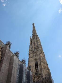 Stephansdom Church in Vienna Austria under repair with Blue Sky