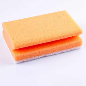 colored sponges close up cleaners, detergents, household cleaning sponge for cleaning on white background