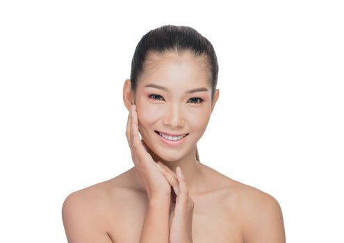 Front portrait of the asian woman with beauty face - isolated