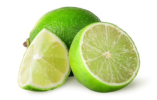 Several pieces of lime isolated on white background