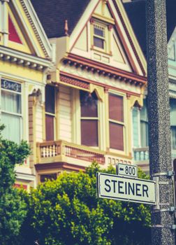 Detail Of Colourful Victorian Houses On Steiner Street In San Francisco