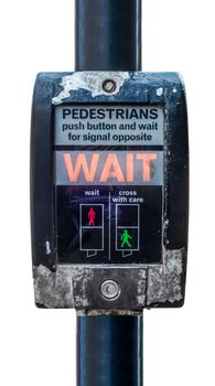 Isolated Grungy British Pedestrian Crossing Button And Light