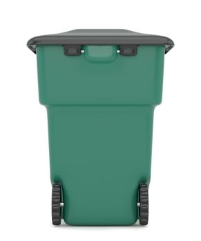 Green plastic trash recycling container. 3d rendering.