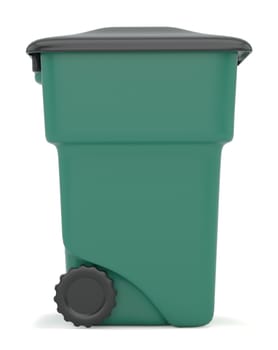 Green closed container for garbage isolated on white background. 3d rendering.