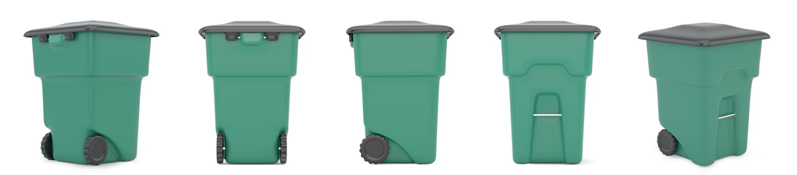 Set green plastic trash recycling container. 3d rendering.