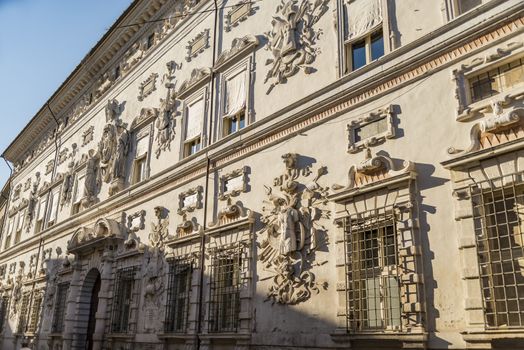 Details of Palazzo Bentivoglio, a late-Renaissance palace located in Ferrara, Italy.