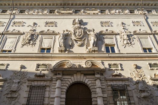 Details of Palazzo Bentivoglio, a late-Renaissance palace located in Ferrara, Italy.