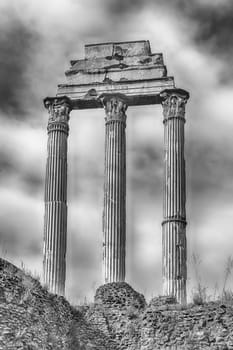 Ruins at Temple of Castor & Pollux in Roman Forum, Rome, Italy