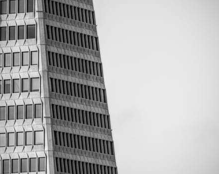 Abstract Detail Of A Contemporary Skyscraper In Black And White With Copy Space