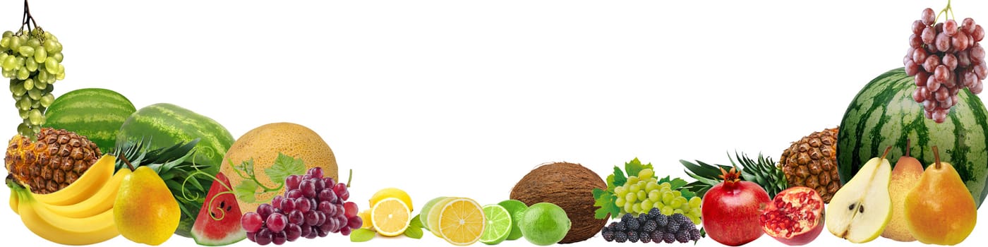 Banner with a variety of fruits on a white background