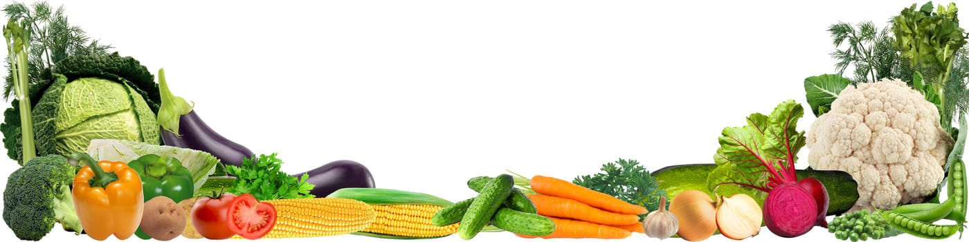 Banner with varied vegetables on a white background