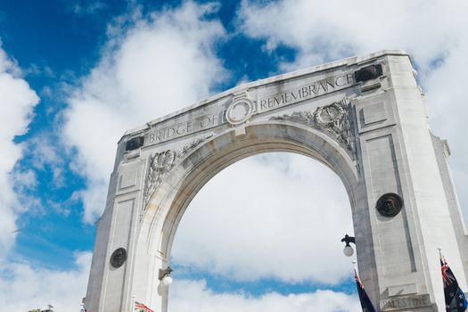 Bridge of Remembrance in the cloudy day. andmark located in Christchurch, New Zealand.