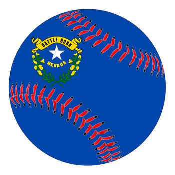 A new white baseball with red stitching with the Nevada state flag overlay isolated on white