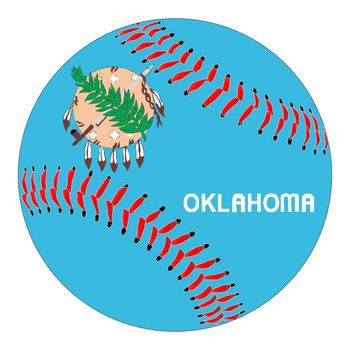 A new white baseball with red stitching with the Oklahoma state flag overlay isolated on white