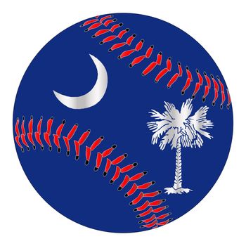 A new white baseball with red stitching with the South Carolina state flag overlay isolated on white